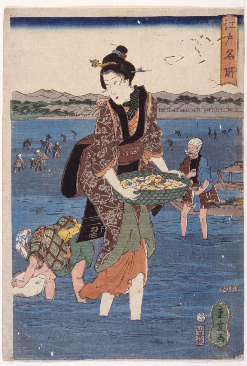 (Stor vadande kvinnlig figur) av Ando or Utagawa Hiroshige