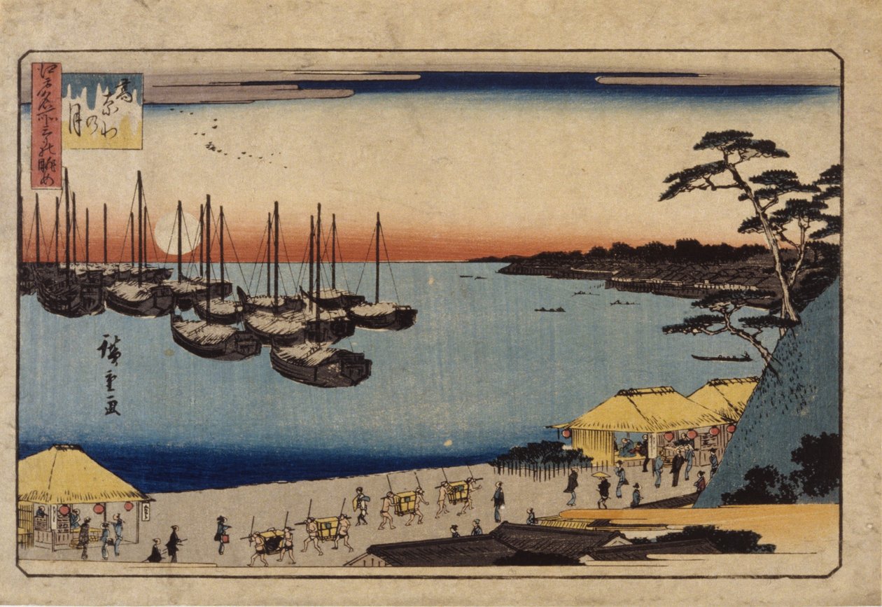 (Segelbåtar i hamnen) av Ando or Utagawa Hiroshige