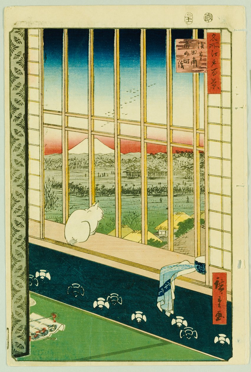 Asakusa risfält under tuppens festival av Ando or Utagawa Hiroshige