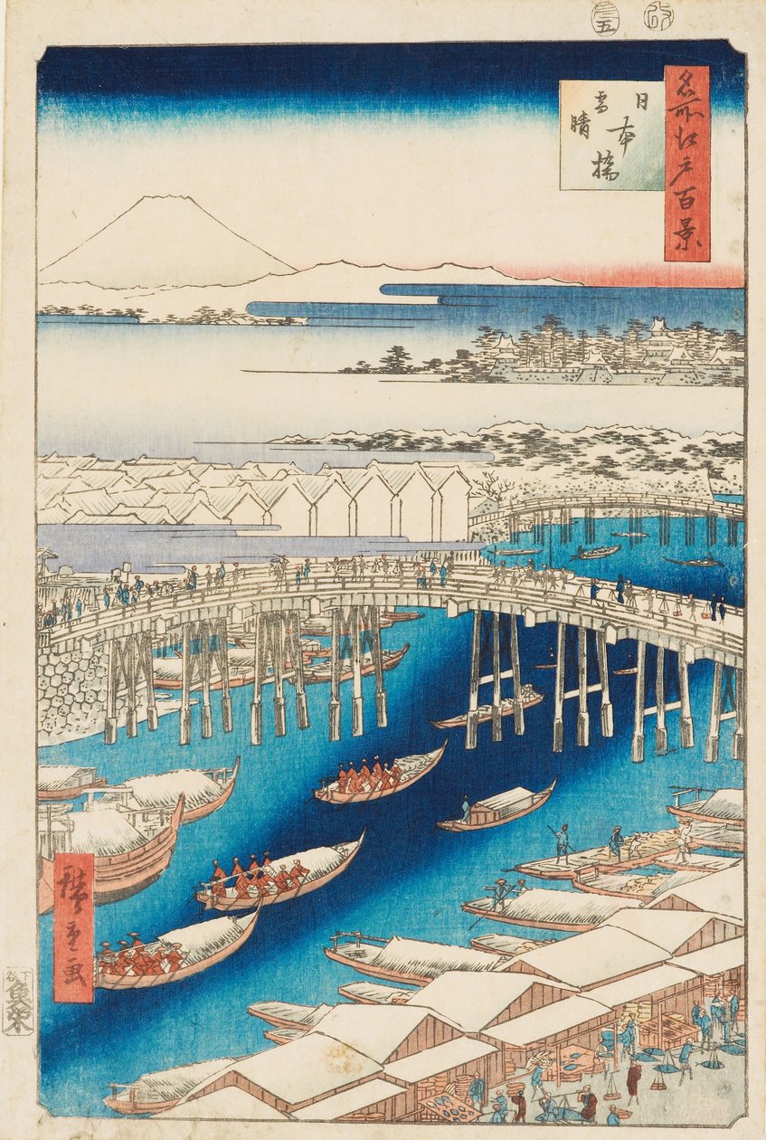 Rensning efter snö vid Nihonbashi-bron av Ando or Utagawa Hiroshige