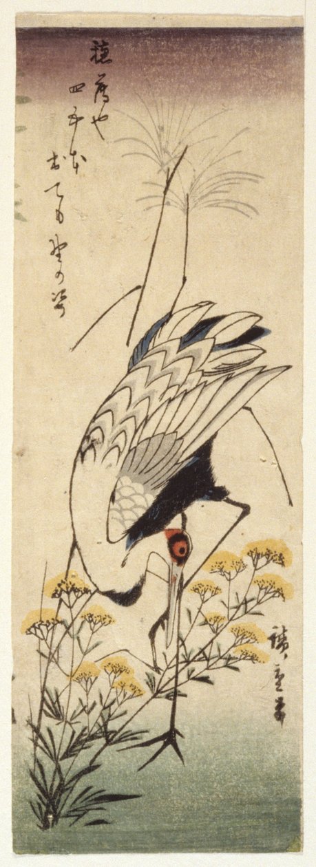 Trana med vild senap (trätryck i färg) av Ando or Utagawa Hiroshige