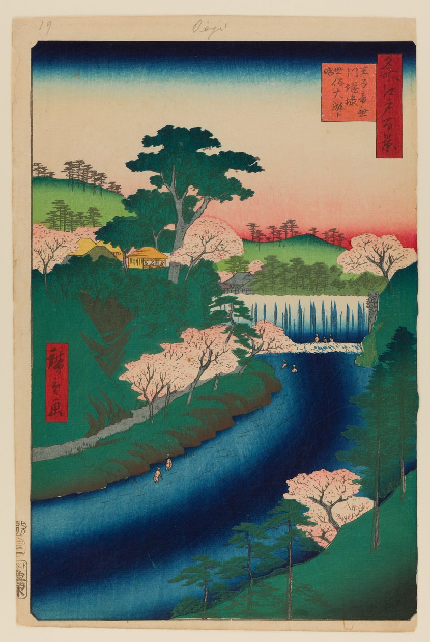 Damm på Otonashi-floden vid Oji av Ando or Utagawa Hiroshige