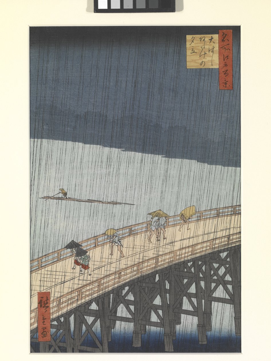 Kvällsdusch på den stora bron och Atake (trätryck i färg) av Ando or Utagawa Hiroshige