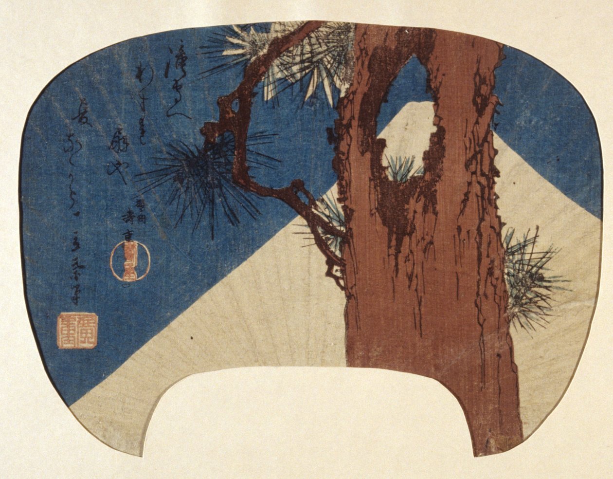 Fläkttryck: Pine & Mount Fuji av Ando or Utagawa Hiroshige
