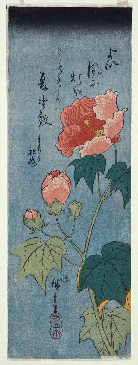 Blommande vallmo, Tanzaku av Ando or Utagawa Hiroshige