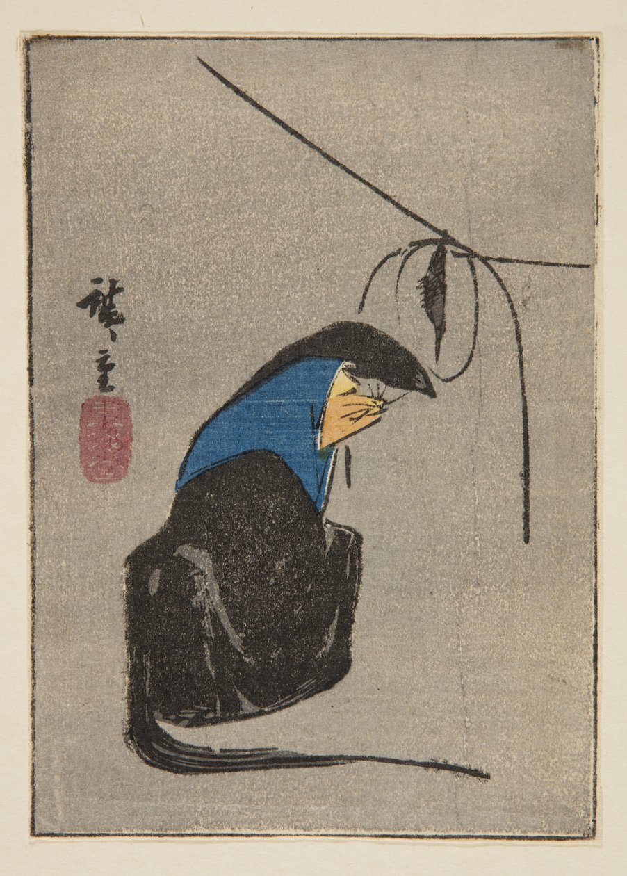 Räv i Tsurigitsune, skuren från ett harimaze-ark med samma titel (träblock i färg) av Ando or Utagawa Hiroshige
