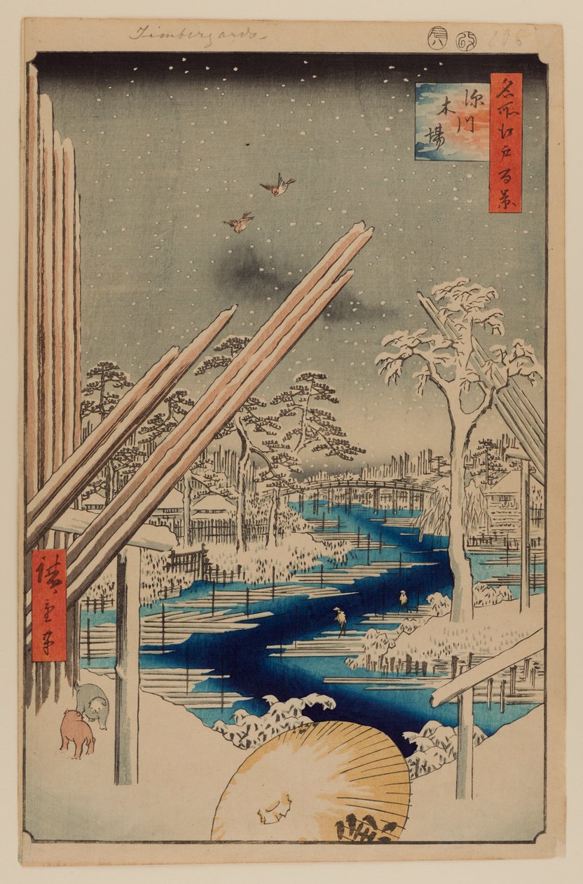 Fukagawa timmervarv av Ando or Utagawa Hiroshige