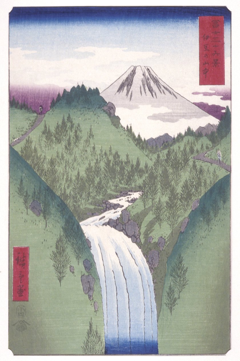 In the Mountains Of Izu (Izu No Sanch?) (träblock i färg) av Ando or Utagawa Hiroshige