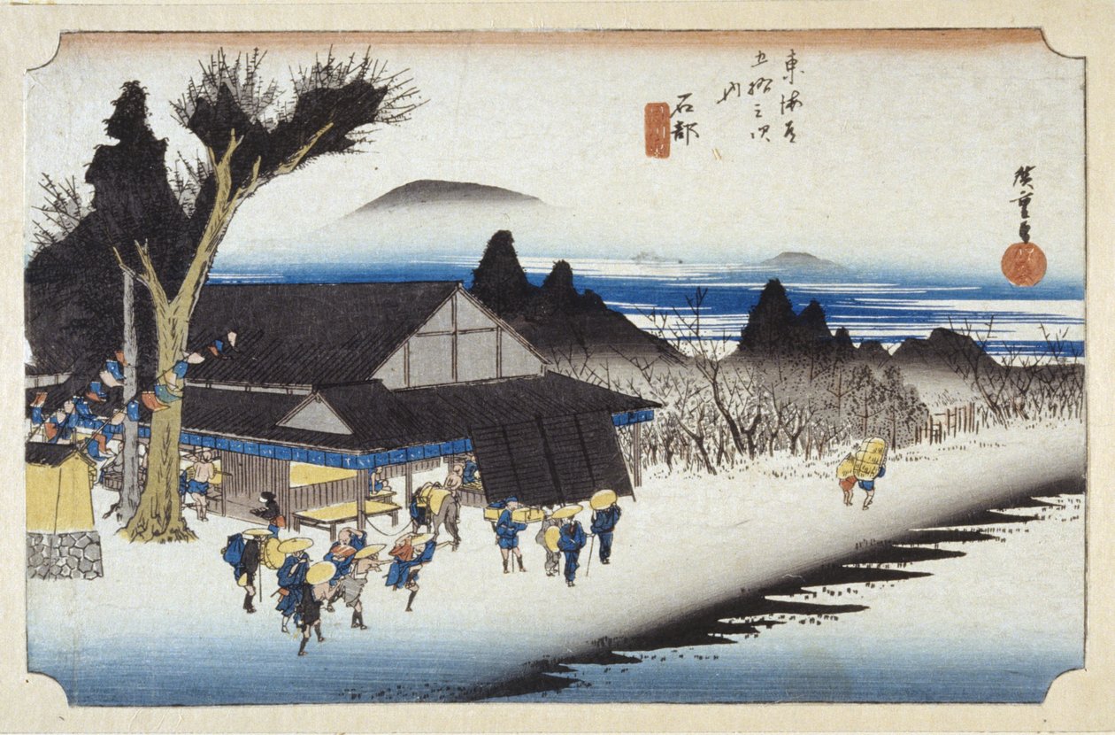 Ishibe (träblock i färg) av Ando or Utagawa Hiroshige