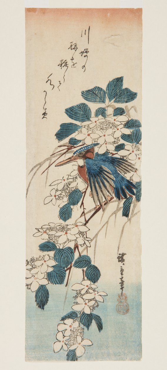Kingfisher och Viburnum (träblock i färg) av Ando or Utagawa Hiroshige
