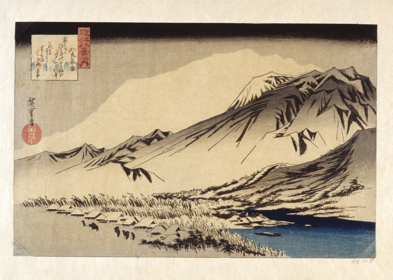 Dröjande snö på berget Hira (trätryck i färg) av Ando or Utagawa Hiroshige