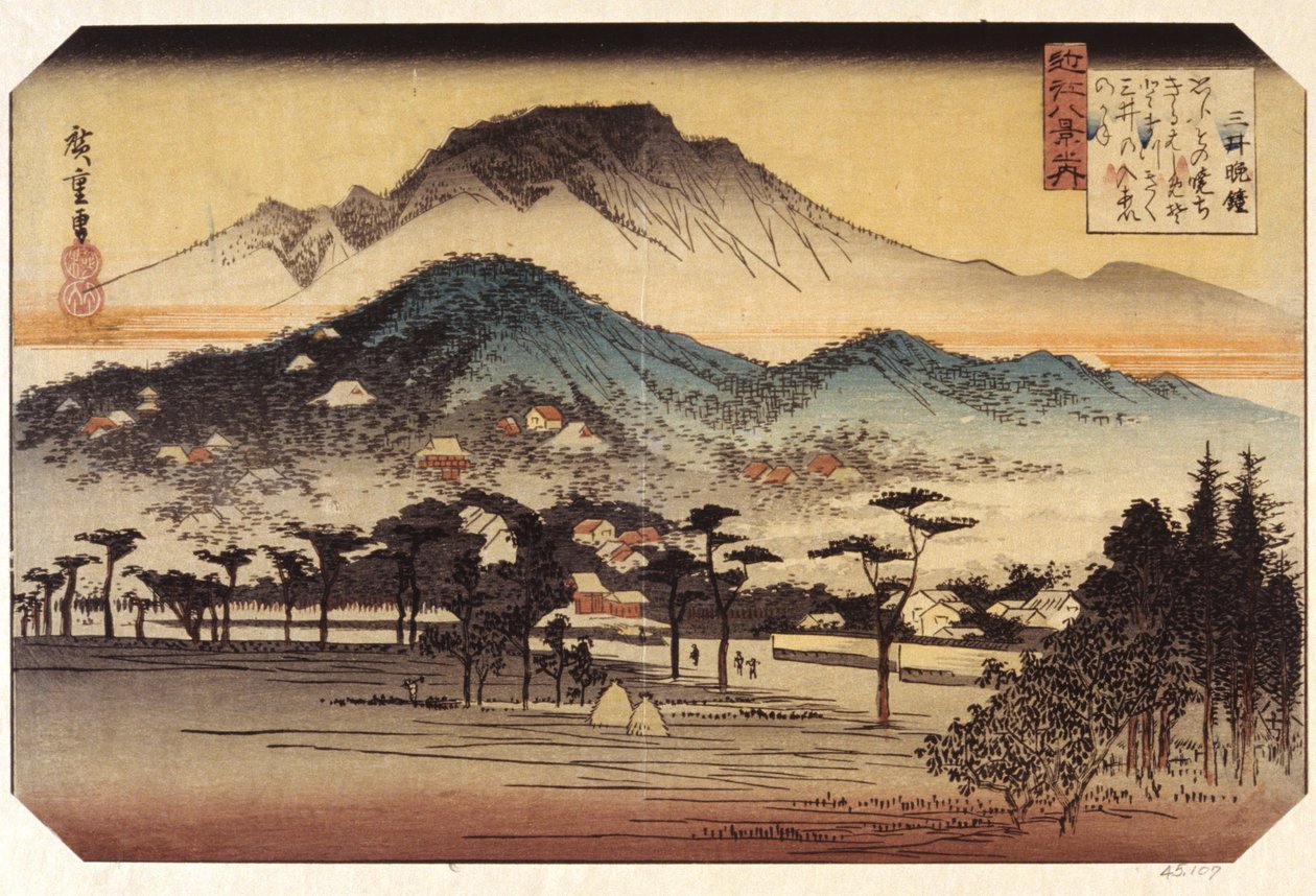 Miidera (träblock i färg) av Ando or Utagawa Hiroshige
