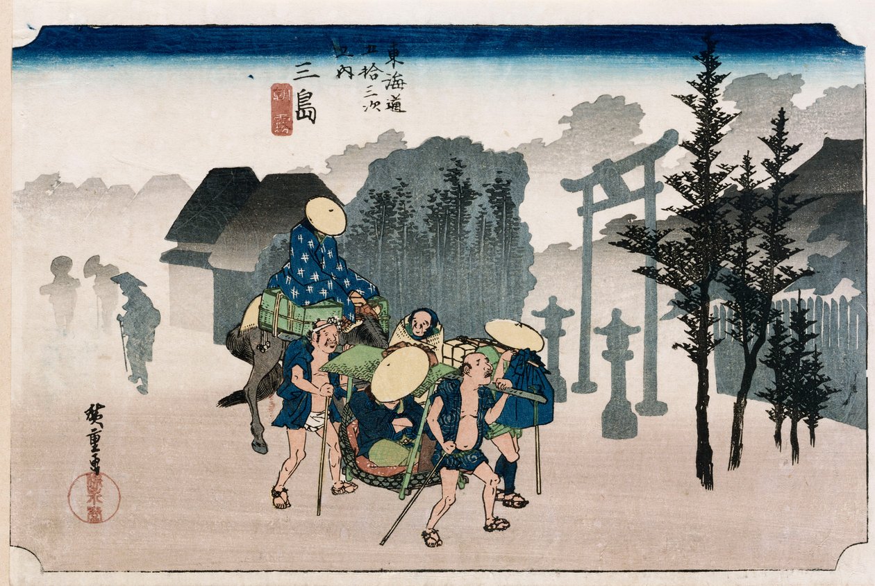 Morning Mist at Mishima", från serien "The Fifty-Three Stations of The Tokaido", ca 1834 av Ando or Utagawa Hiroshige