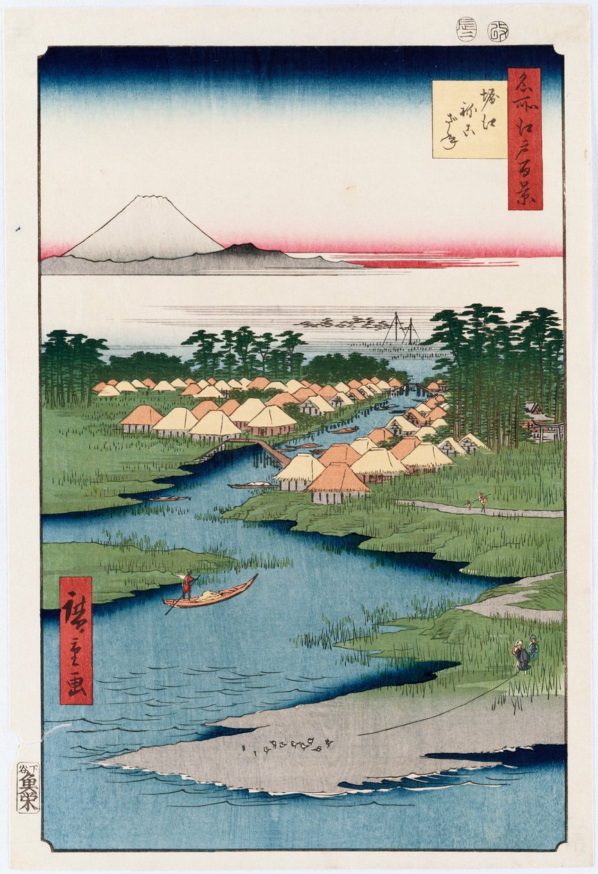 Nekozane at Horikiri", från serien "One Hundred Views of Famous Places in Edo" av Ando or Utagawa Hiroshige