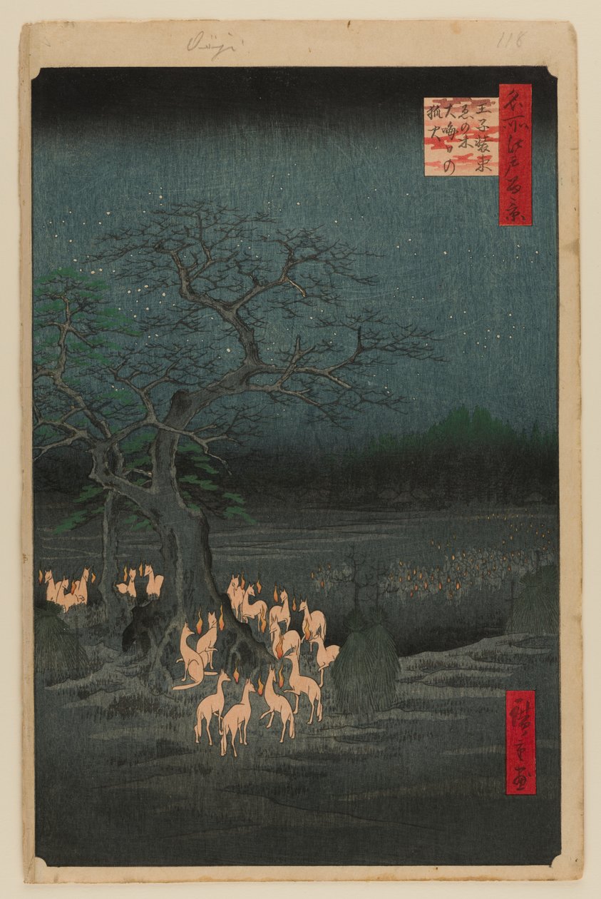 Rävbränder på nyårsafton vid Changing Tree, Oji av Ando or Utagawa Hiroshige