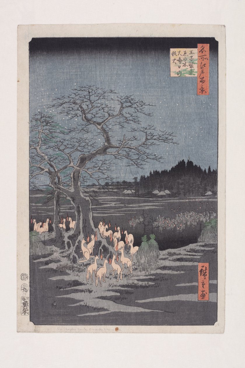 Nyårsafton Foxfires at the Changing Tree, ?ji (?ji Sh?zoku enoki ?misoka no kitsunebi) (träblock i färg) av Ando or Utagawa Hiroshige