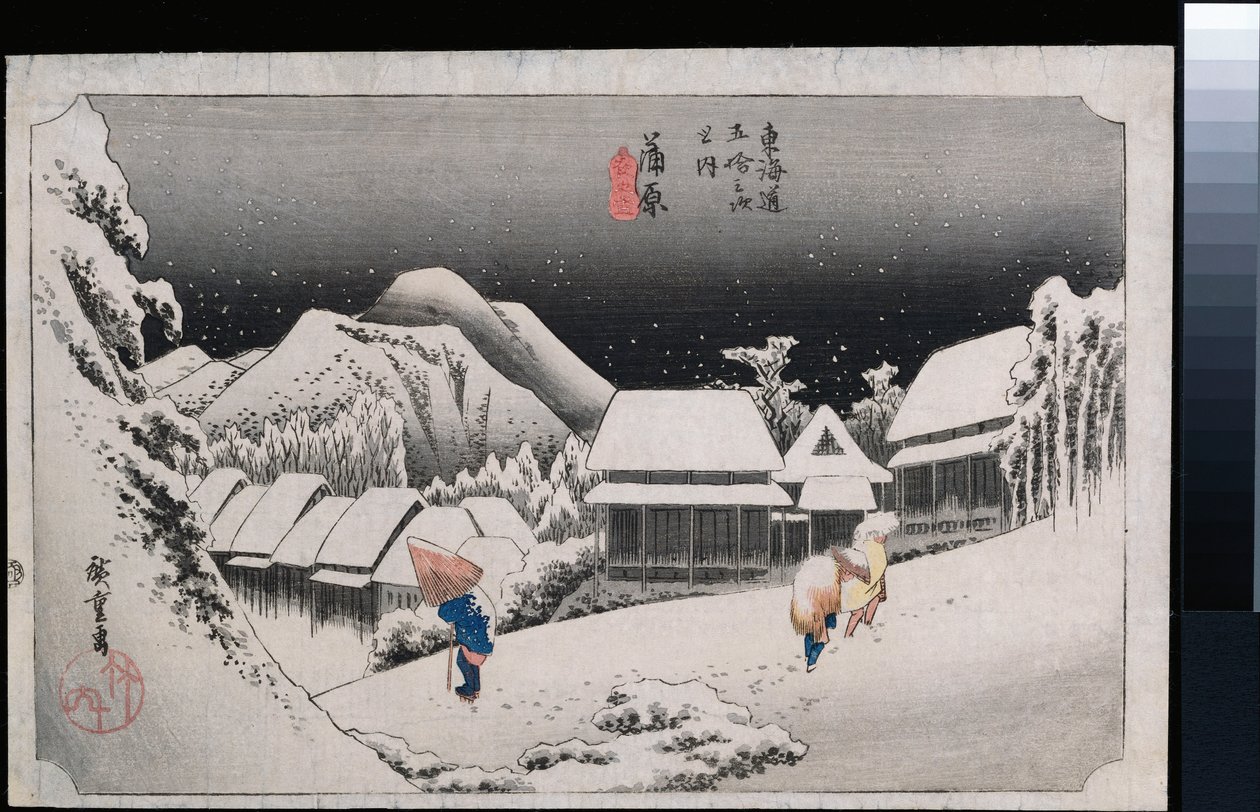 Night Snow, Kambara, från serien "The Fifty-Three Stations of the Tokaido" av Ando or Utagawa Hiroshige