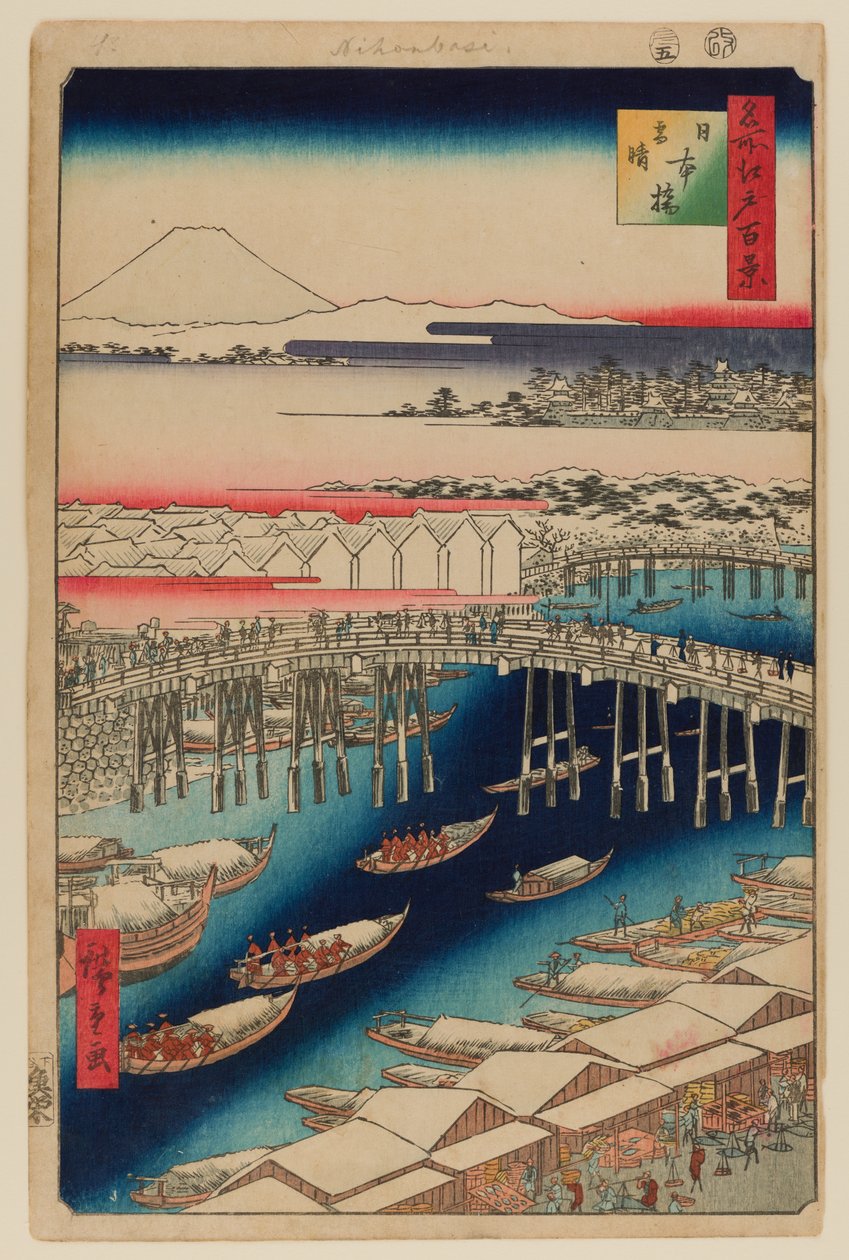 Nihonbashi, röjning efter snö av Ando or Utagawa Hiroshige