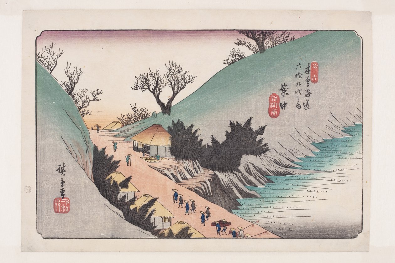 Nr 16, Annaka (trätryck i färg) av Ando or Utagawa Hiroshige