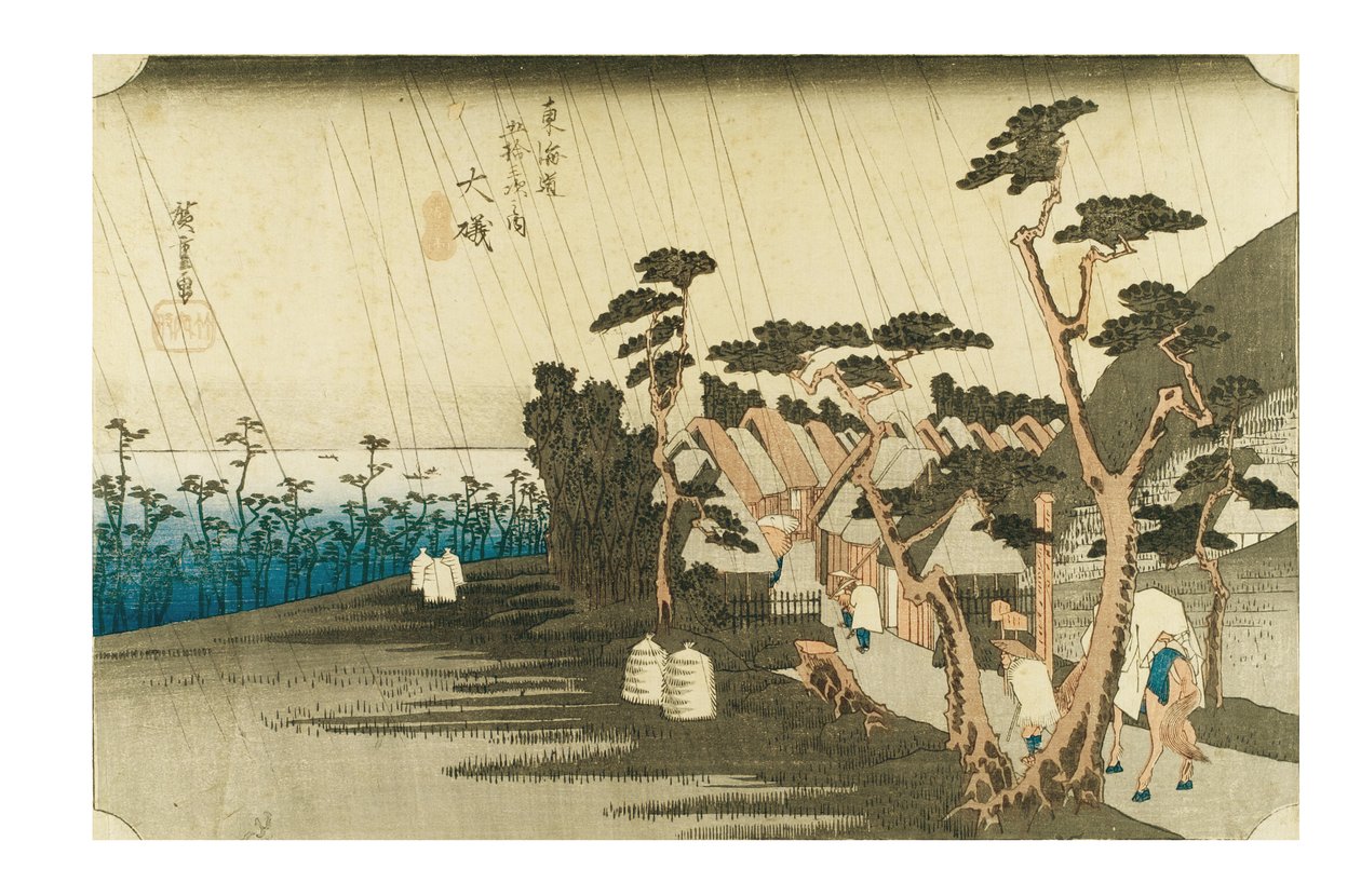 Oiso: Toras regn från serien Tokaidons femtiotre stationer, ca 1831-1834 (träsnitt på papper) av Ando or Utagawa Hiroshige
