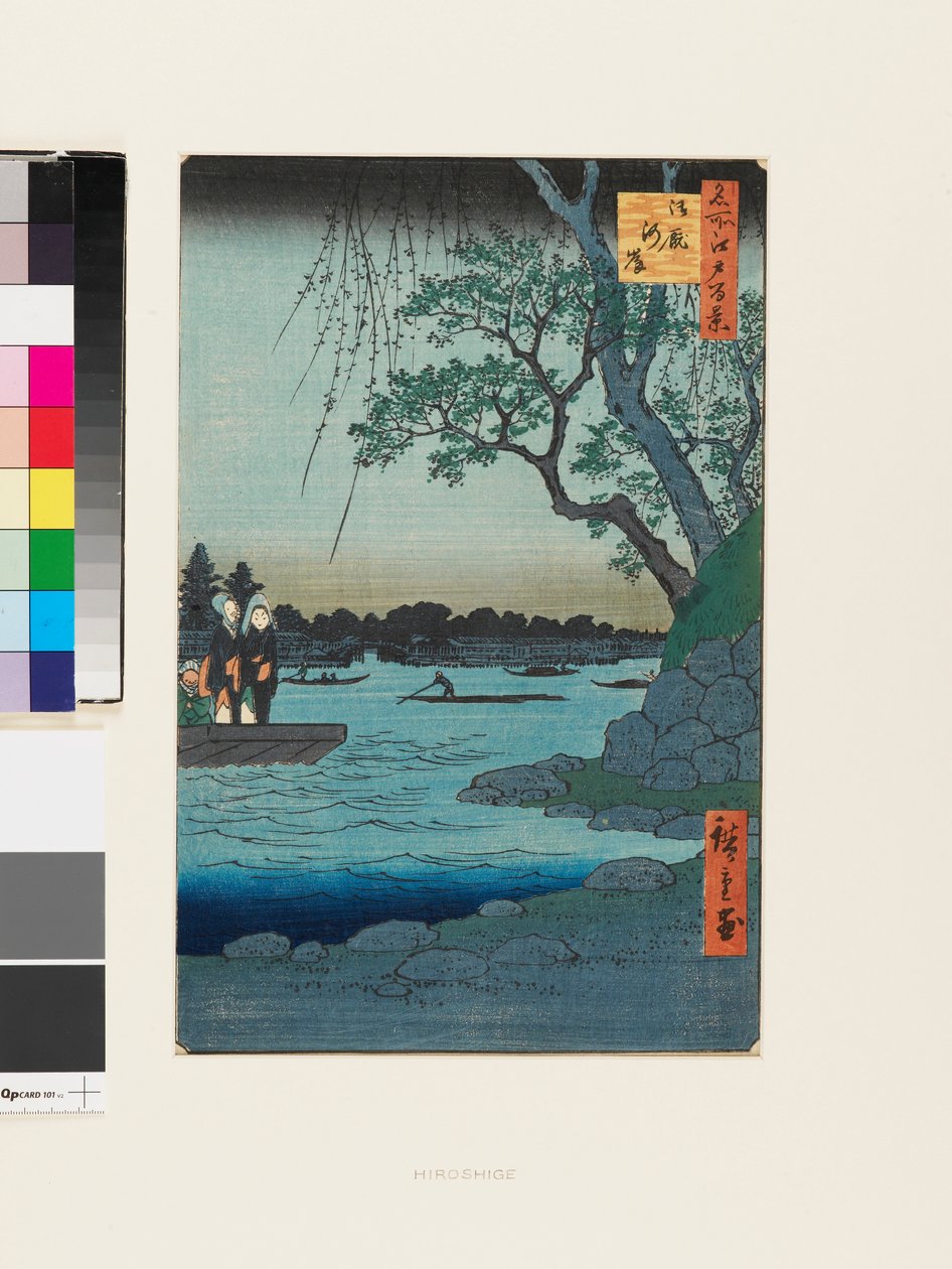 Onmaya flodbank av Ando or Utagawa Hiroshige