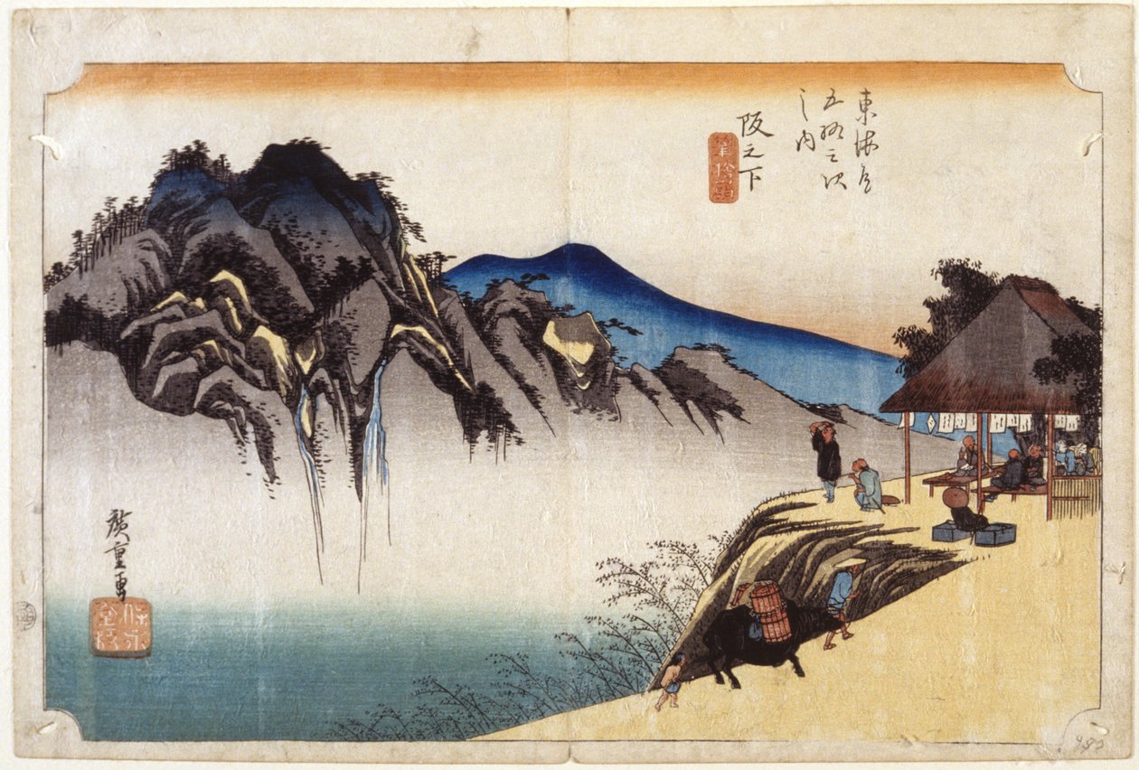 Sakanoshita (träsnitt i färg) av Ando or Utagawa Hiroshige