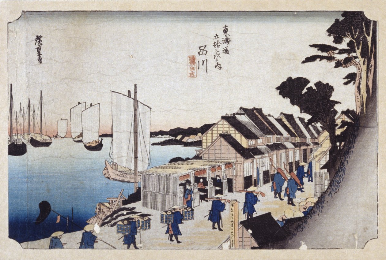 Shinagawa (träblock i färg) av Ando or Utagawa Hiroshige
