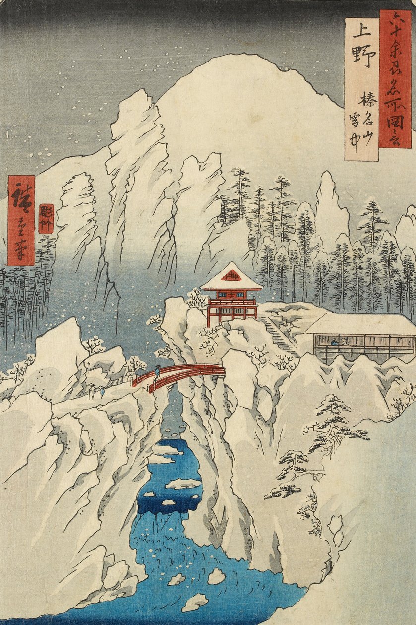 Snö på berget Haruna i Kōzuke-provinsen av Ando or Utagawa Hiroshige