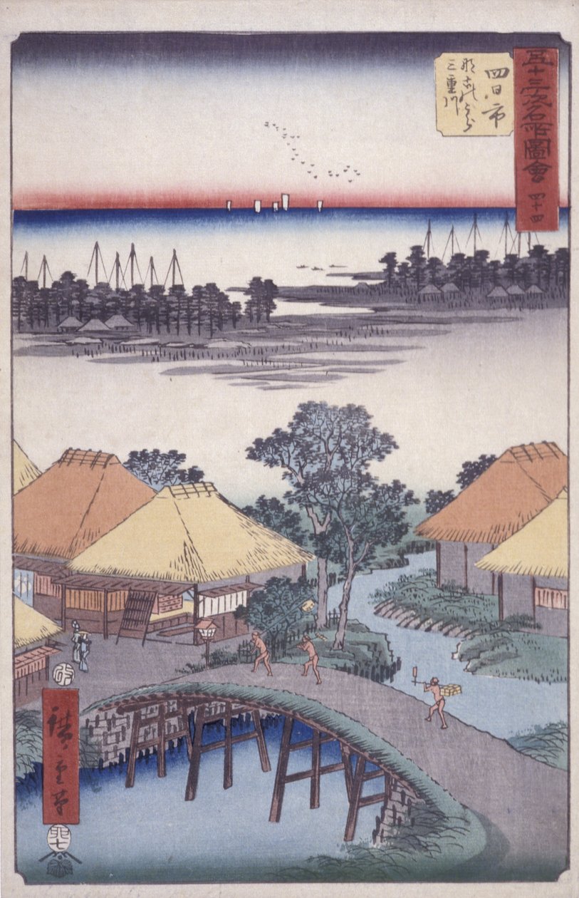 Station 44, Yokkaichi (träblock i färg) av Ando or Utagawa Hiroshige