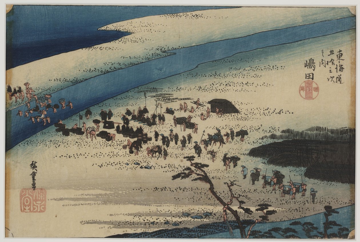 Suruga version k av te hey river av Ando or Utagawa Hiroshige