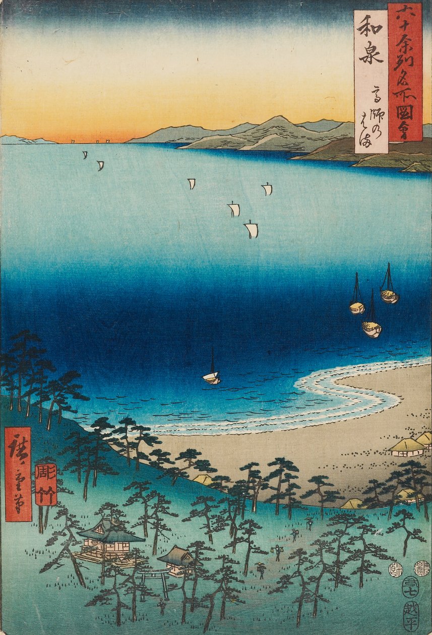 Stranden vid Takashi i Izumi-provinsen av Ando or Utagawa Hiroshige