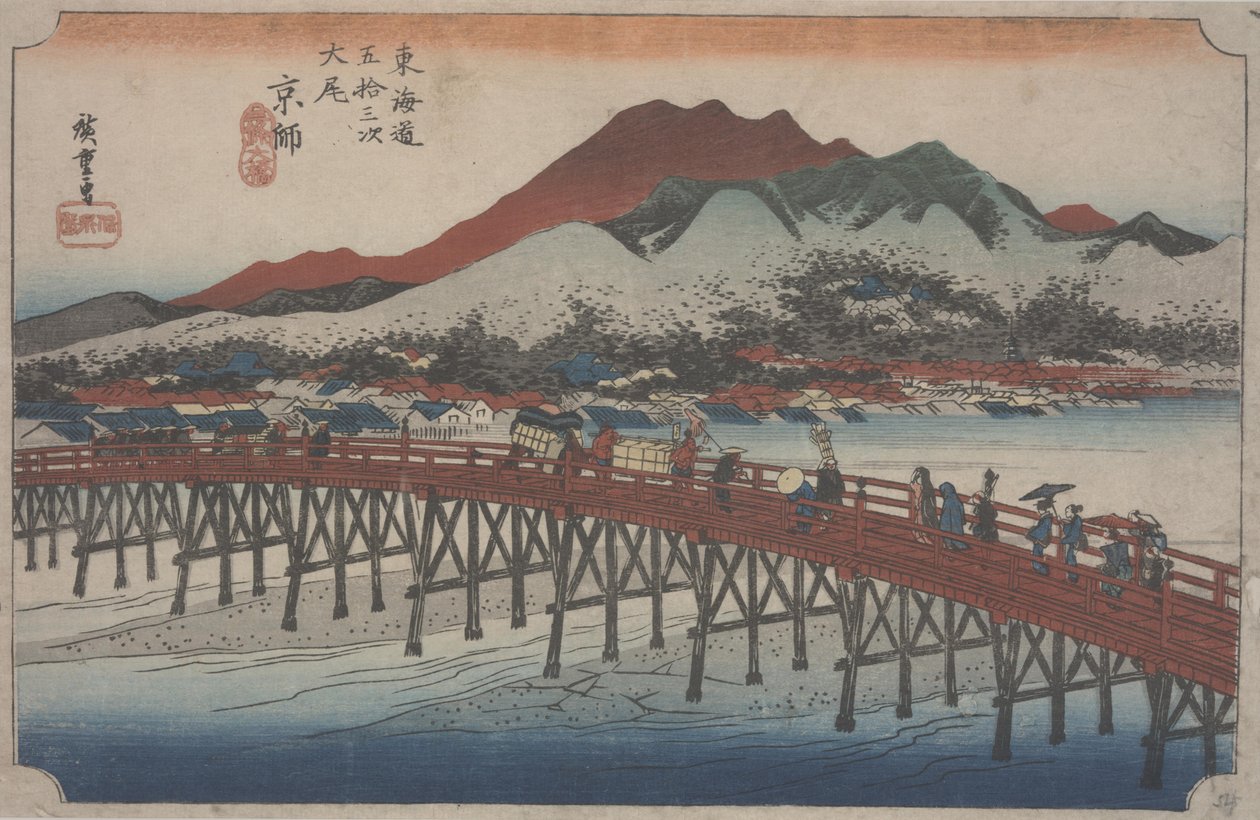 Den stora Sanjo-bron, 1834 av Ando or Utagawa Hiroshige