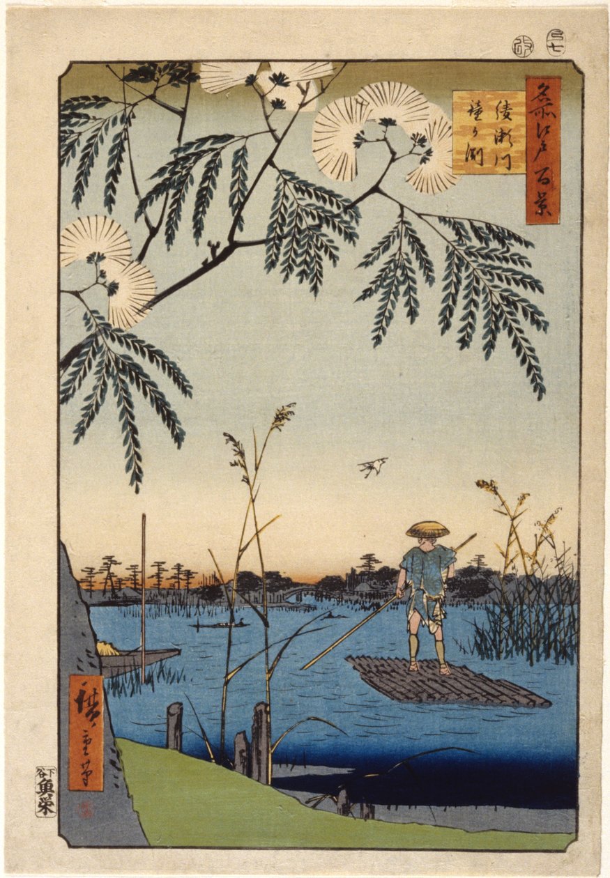 Kanasugi-bron i Shibaura (trätryck i färg) av Ando or Utagawa Hiroshige