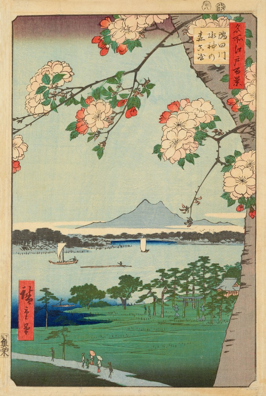 te vattenguden o ds plan d första ljudet te sumida rive r av Ando or Utagawa Hiroshige