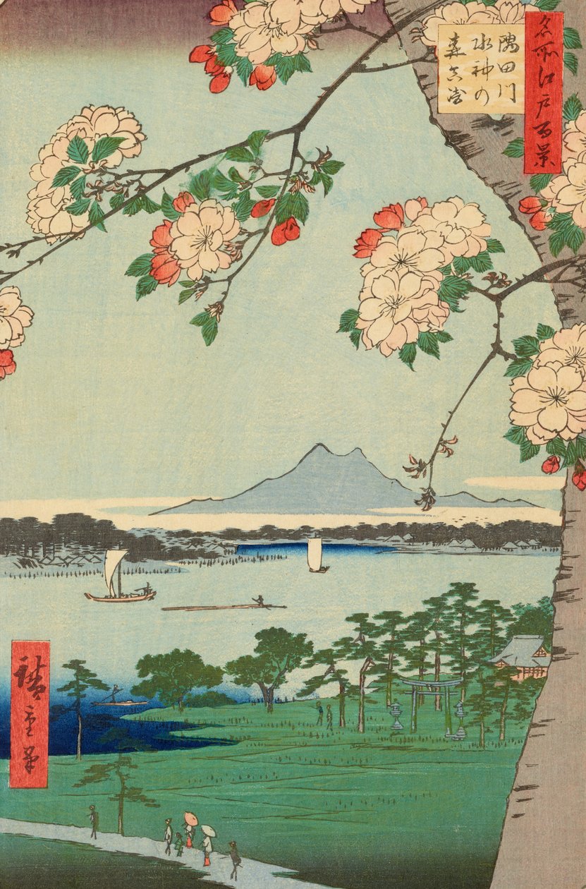 Suijin-skogen och Massaki vid Sumida-floden av Ando or Utagawa Hiroshige