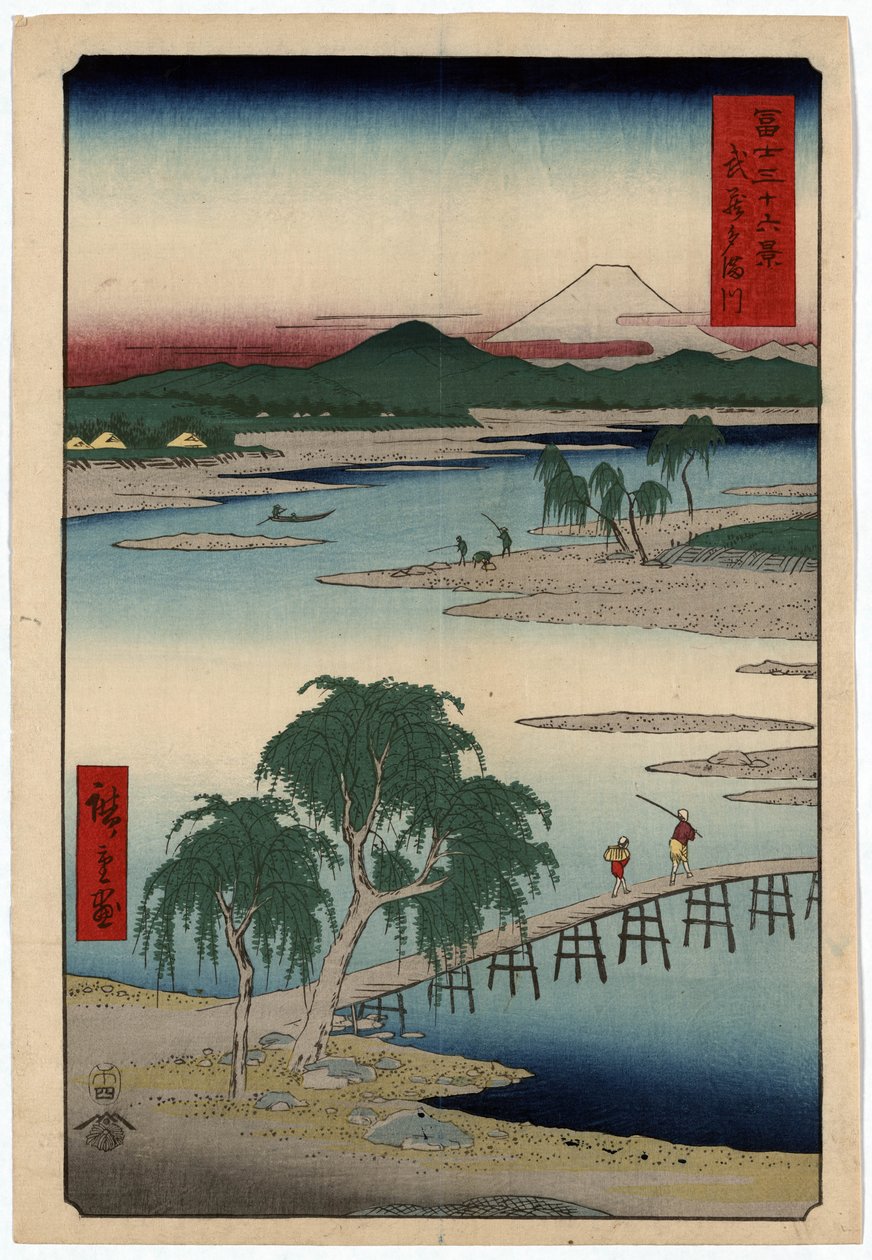 Floden Tamagawa, i Musashi-provinsen, Japan av Ando or Utagawa Hiroshige