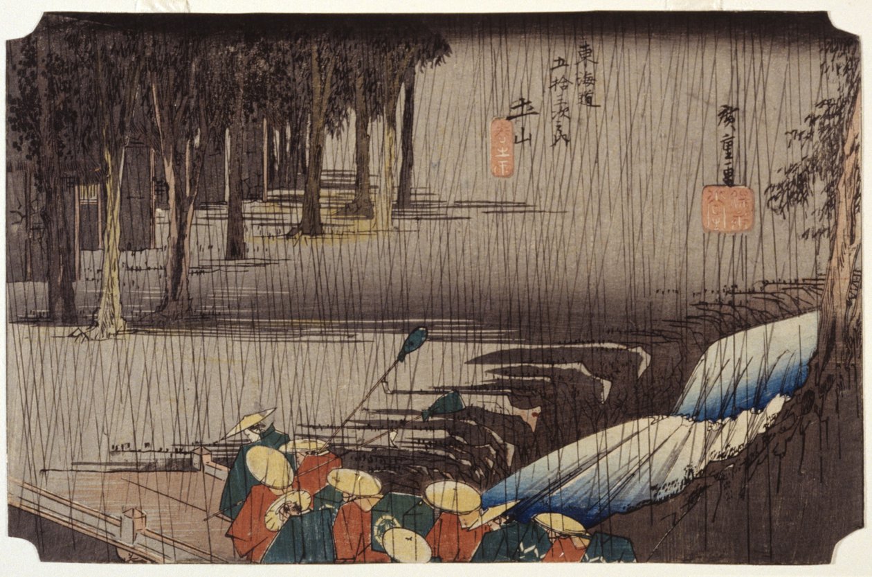 春のトウチヤマ Rainswedish av Ando or Utagawa Hiroshige