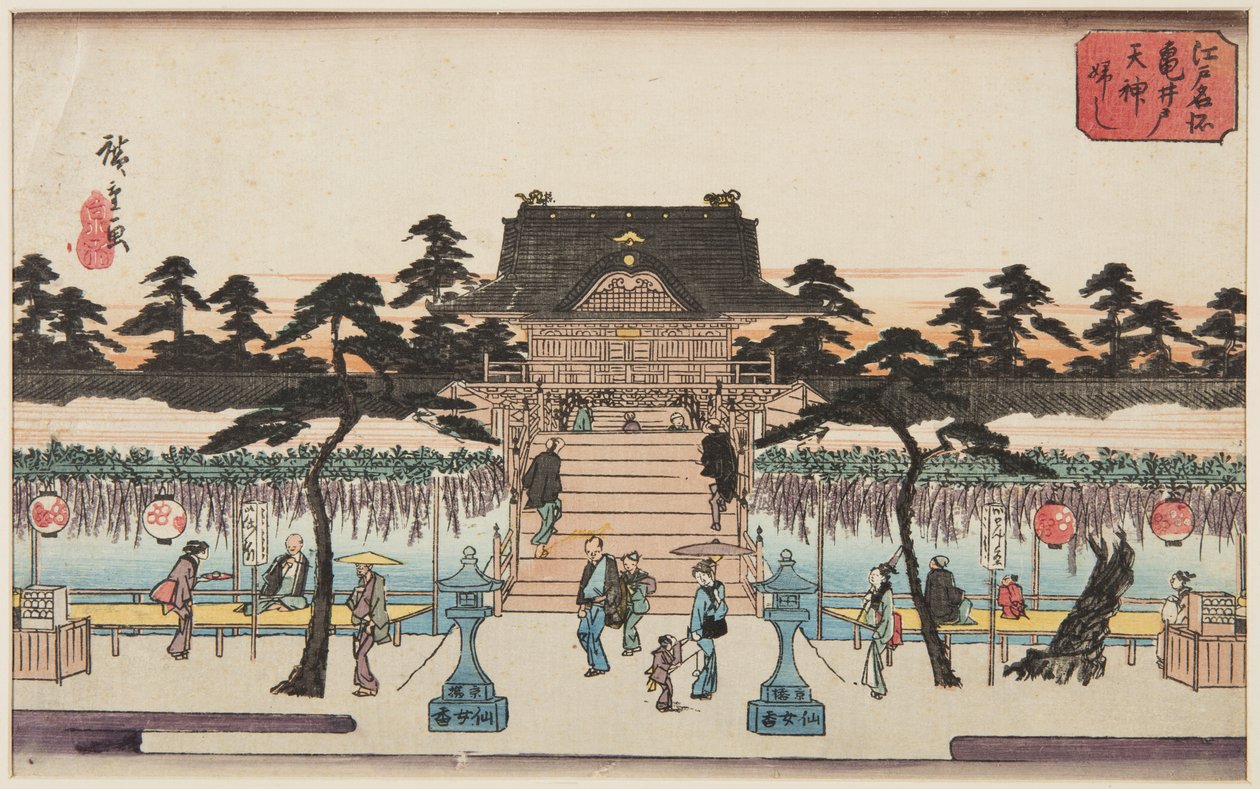 Wisteria vid Kameido Tenjin Shrine (träblock i färg) av Ando or Utagawa Hiroshige
