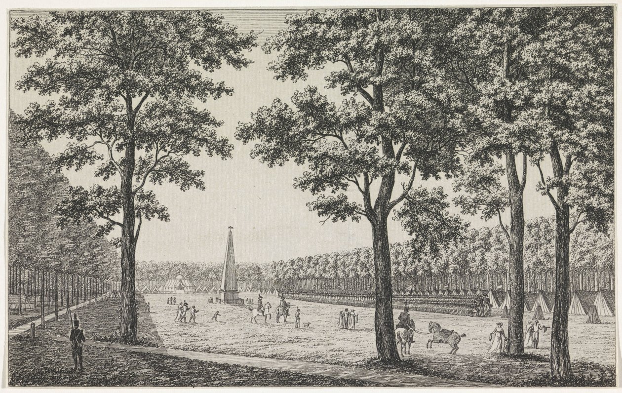 Utsikt över det franska lägret på Malieveld i Haag för att hedra Ludvig Napoleons trontillträde av André