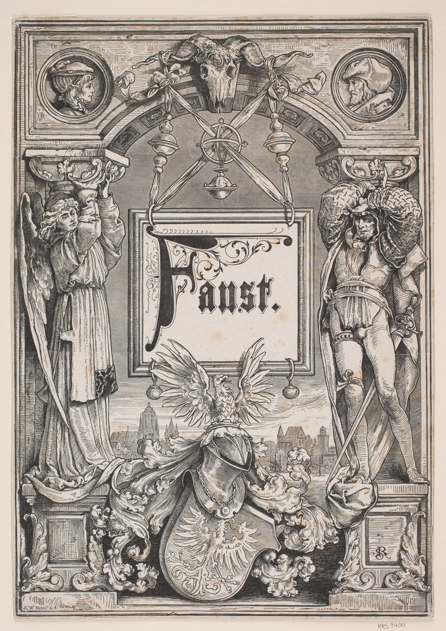 Titelsida och vinjett för en upplaga av "Faust", München 1884 av André Bork