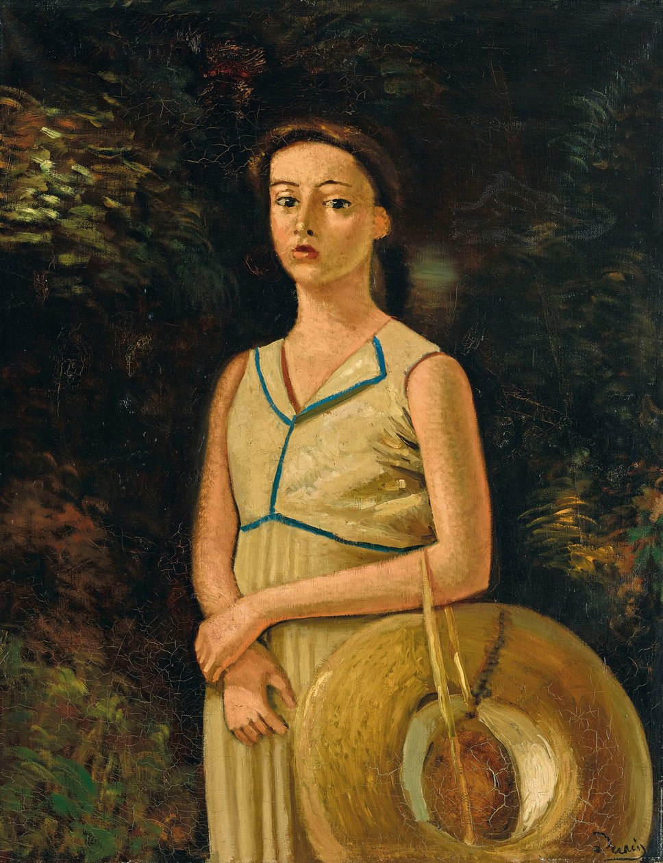 Porträtt av Geneviève med stråhatt, målarens systerdotter av Andre Derain