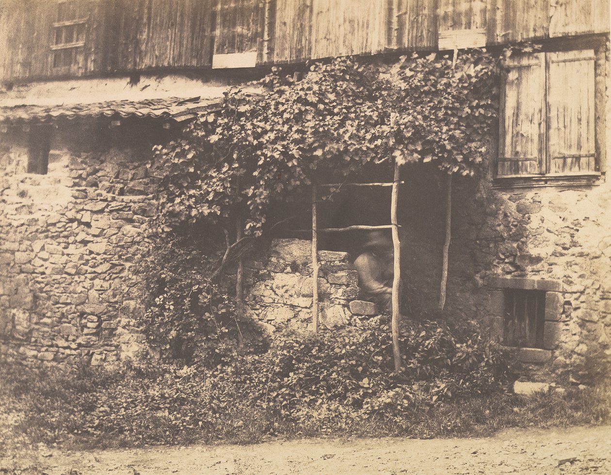 [Rustik byggnad med människan under spaljé], ca. 1853. av André Giroux