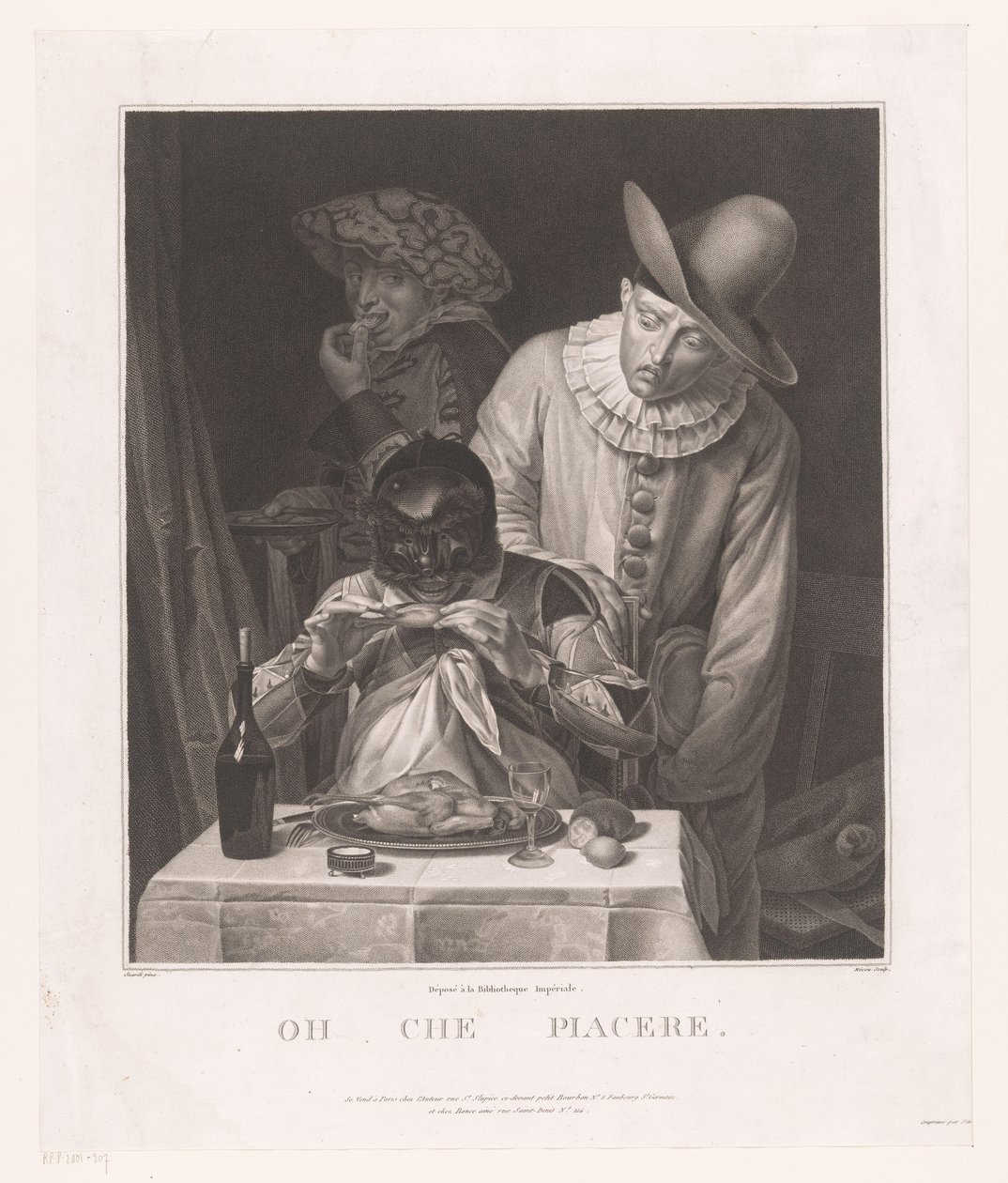 Maskerad man med Pierrot och man med hatt Oh che piacere (titel på objekt) av André Joseph Mécou