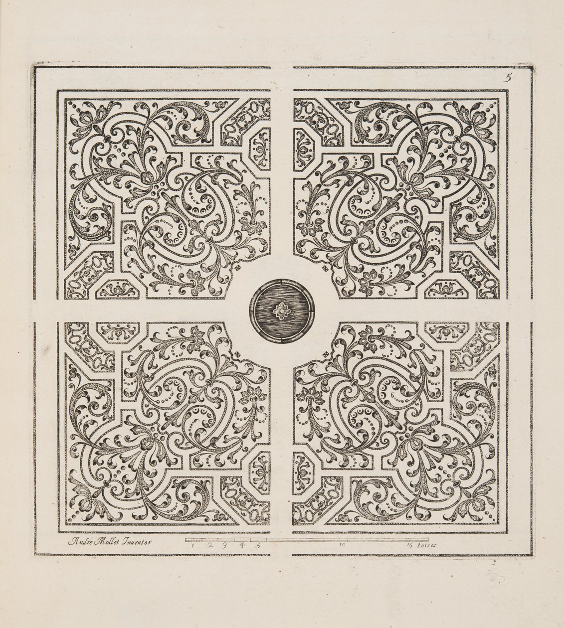 Design för Parterre, från Theatre des Plans et Jardinages, pub.1652 (gravyr) av André Mollet