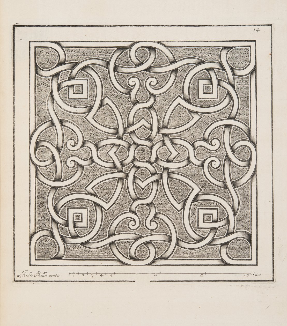Design för Parterre, från Theatre des Plans et Jardinages, pub.1652 av André Mollet