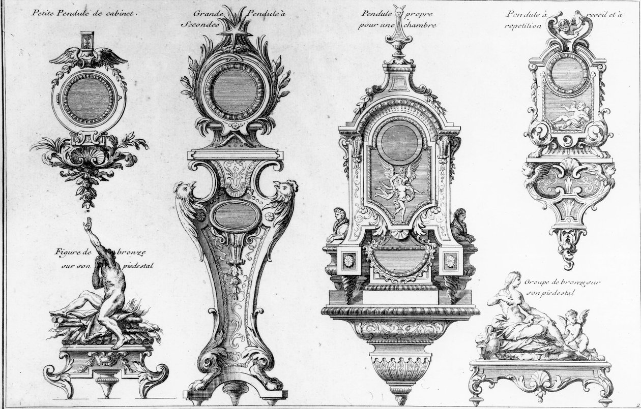 Klockfodral och piedestaler av André-Charles Boulle, tryck av Pierre-Jean Mariette av Andre Charles Boulle
