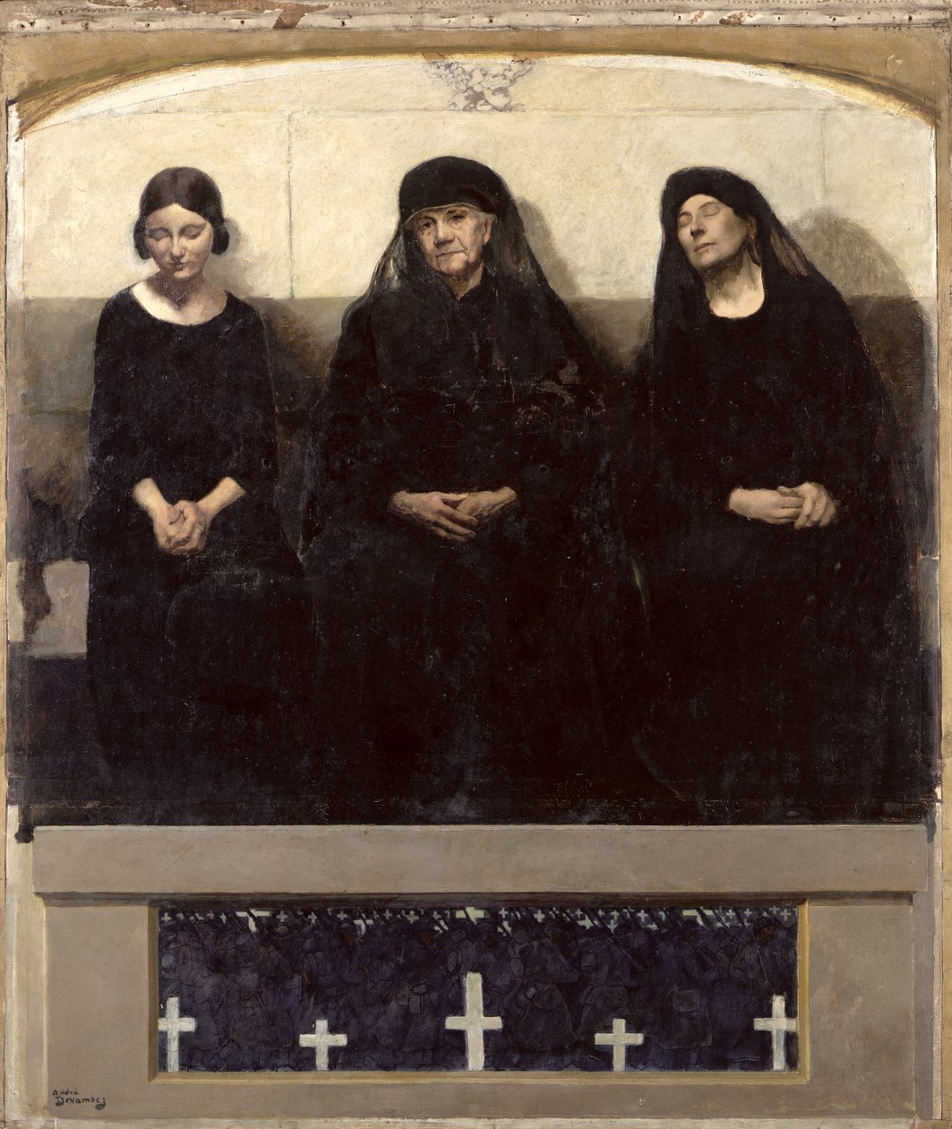 Tre kvinnor som sörjer en förlorad person, den centrala panelen i triptyken "Remembering the Dead", ca 1918 (olja) av Andre Devambez