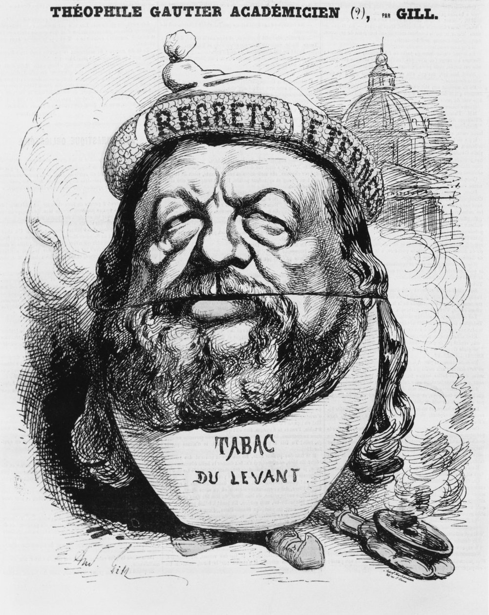 Karikatyr av Theophile Gautier som akademiker, illustration från "L