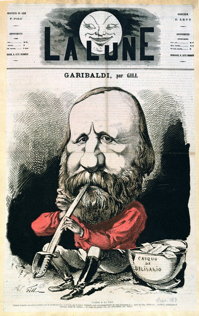 Omslagsillustration av tidningen "La Lune" med Giuseppe Garibaldi (1807-82), september 1867 av Andre Gill