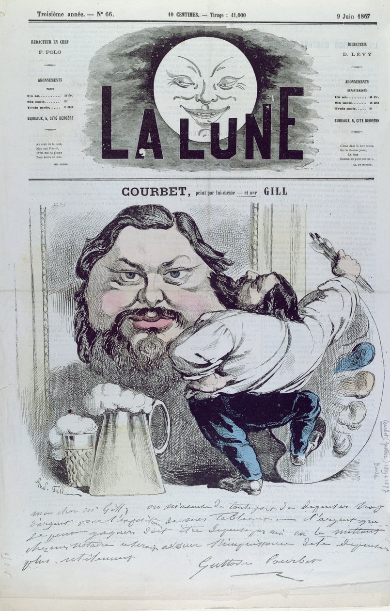 Gustave Courbet (1819-77) framför sitt självporträtt, omslagsillustration från tidningen 